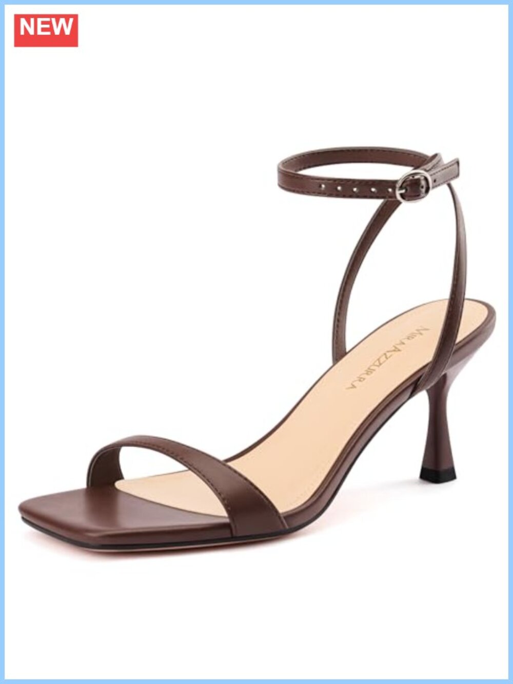 Strappy Kitten Heels for Women Square Open Toe Faux Leather Adjustable Ankle